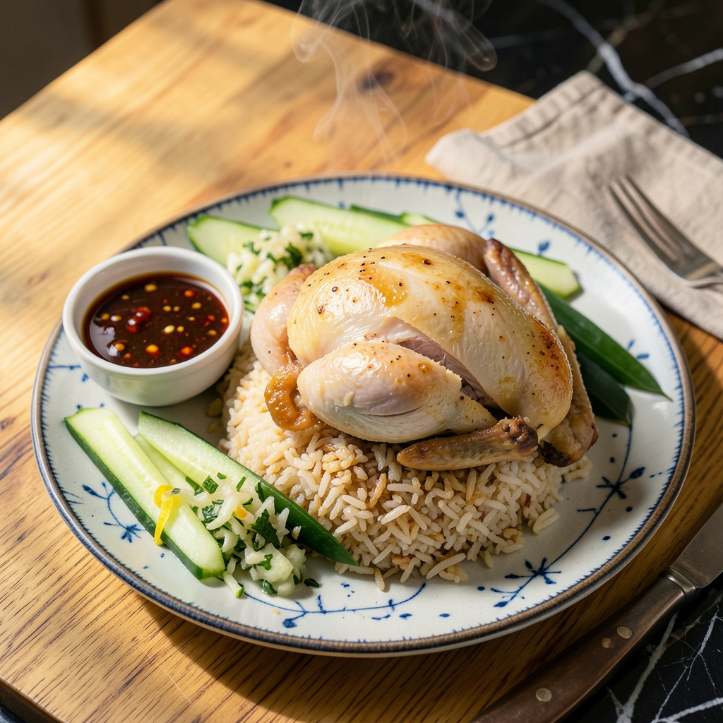 Hainanese Chicken Rice Recipe: Silky Poached Chicken Over Fragrant Rice ...